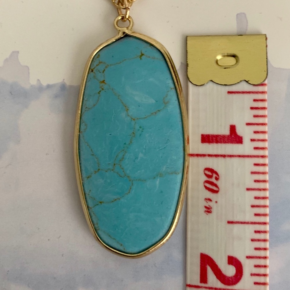 π NWT! Blue Oval Stone Pendant Necklace - Picture 5 of 5